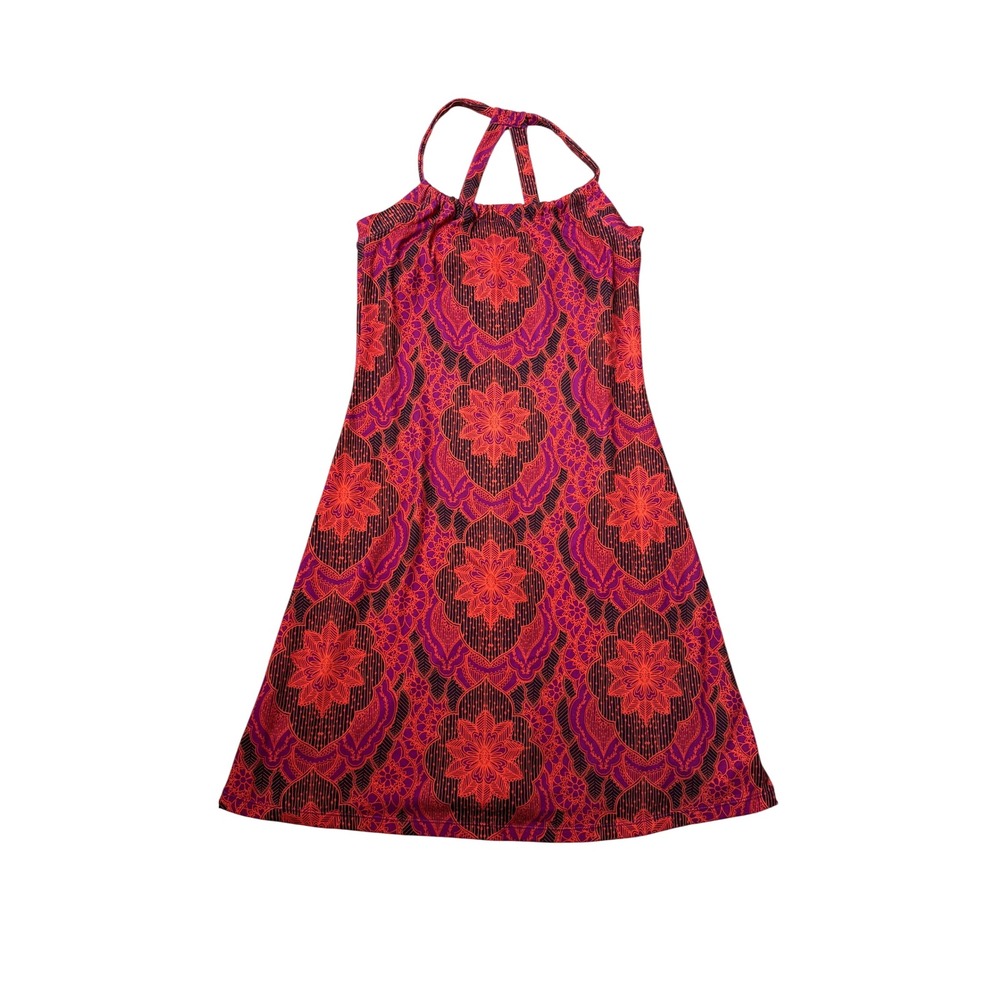 prAna Quinn Dress Womens Small Red Purple Mandala Geometric Halter Racerback